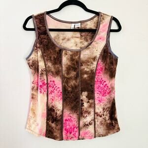 Sami Jo faux corset paneled tie dye tank fairy grunge floral velvet detail M